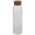 A drink bottle with a clear body and a brown, wooden-style lid. It has a minimalist design and a logo.