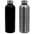A drink bottle set featuring one matte black and one stainless steel design, both with a sleek, modern shape.