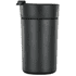A drink bottle in matte black, featuring a lid and a sleek design with a logo.