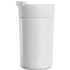 A drink bottle in white with a lid, featuring a sleek cylindrical design and an attached drinking spout.