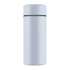 A drink bottle in pale blue with a sleek, cylindrical design and a black accent near the top.