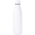 A drink bottle in a sleek white design with a black accent at the top, featuring a logo.