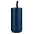 A drink bottle in navy blue with a straw and a sleek, modern design. It features a logo on its surface.