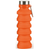 A drink bottle in bright orange silicone with a stainless steel cap and a built-in carabiner.