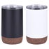 A drink bottle set featuring a black and a white mug, both with a cork base and clear lids.