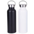 A drink bottle set with one black and one white bottle, each featuring a stainless steel lid and carrying handle.