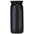 A drink bottle in matte black with a wide mouth and a rounded top, featuring a logo on its side.
