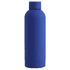 A drink bottle in a striking royal blue colour, featuring a simple design and a logo.