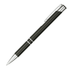 A metal pen in black with silver accents, featuring a sleek design and a clip for easy attachment.