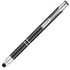 A black stylus pen featuring a silver clip and accents, designed for writing and touchscreen use.