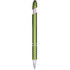 A green metal pen with a sleek design and a textured grip, featuring a clip and a branding logo.