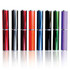 A set of eight cylindrical pen tubes in various colours including red, black, green, purple, and blue, with silver accents.