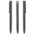 A set of three sleek grey metal pens featuring a clip and a polished silver detailing.