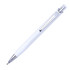 A white metal pen with a chrome clip and tip, featuring a sleek and modern design.