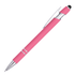 A pink aluminium stylus pen featuring a shiny clip and touch tip, with silver detailing.