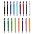 A collection of Halo pen stylus aluminium pens in various colours, featuring a sleek design and a branding logo.