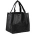 A black reusable shopping bag with sturdy handles and a spacious interior. Features a simple design without branding.