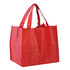 A red tote bag with dual handles, featuring a spacious design and a simple, solid colour.