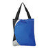 A blue and black tote bag with a curved design and long handles. It features a logo on one side.