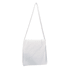 A white tote bag with a long strap and a simple design, featuring no visible logos or embellishments.