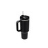 A drink bottle in black stainless steel with a lid and straw, featuring a sturdy handle and a sleek design.