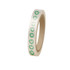 A roll of BOPP packing tape in clear material with green printed logos around the edge.