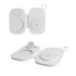 A white 3-in-1 wireless travel charger featuring multiple charging surfaces and a compact design.