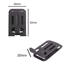 A foldable metal mobile phone stand in black, featuring two angled views and dimensions marked.