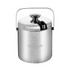 A stainless steel ice bucket with a lid and tongs, featuring a handle for easy transport. It has a logo on the front.