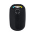 A black outdoor waterproof Bluetooth speaker with control buttons and LED light features.