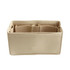 A beige felt bag organiser with multiple compartments for easy storage and organisation. It has a simple, clean design.