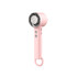 A pink personal cooling fan with a circular fan head and buttons on the side, featuring a hanging loop.