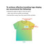 A white t-shirt mockup featuring guidelines for logo placement and dimensions, with a colourful gradient background.