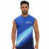 A blue micro mesh sublimated crew neck singlet with a gradient design and a branding logo.