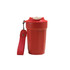 A drink bottle in vibrant red, featuring a double wall design, a white lid, and a red strap for easy carrying.
