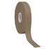 A roll of satin polyester ribbon in a light brown shade, featuring a central white core and smooth finish.