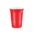 A set of red party cups stacked together, featuring a smooth surface and a shiny finish.