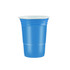A blue drink cup with a white rim, featuring a logo. Suitable for party games and beverages.