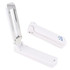 A portable UV sterilizer in white, featuring a foldable design with a chrome finish and a logo.