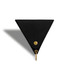 A black triangle coin holder with a brass button and keyring attachment. It features a simple, sleek design.
