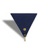 A triangular navy coin holder with a brass snap button and keyring attachment.