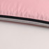 A pink foldable tote bag featuring a zippered opening and a black interior. The bag has a logo on it.