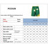 Unisex adult soccer shorts in green with a waist and hip size chart for various sizes. Features a waistband and logo.