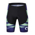Men's sublimated cycling shorts in black with green and blue wave patterns, featuring a logo on the side.