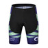 Men's sublimated cycling shorts in black with green and navy patterns, featuring branding on the side.