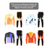 A collection of men's sublimated cycling tights featuring various bold patterns and colours, including orange, blue, and black.