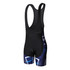 Men's cycling bib shorts in black with blue and white graphic details, featuring a fitted design and mesh straps.