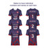 A set of three navy and maroon t-shirts featuring sublimated designs, with space for names and numbers.