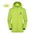 A vibrant green unisex jacket made from 100% polyester, featuring a hood and a logo on the front.