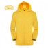 A yellow unisex jacket made from 100% polyester, featuring sun protection and a hood. Includes a logo.